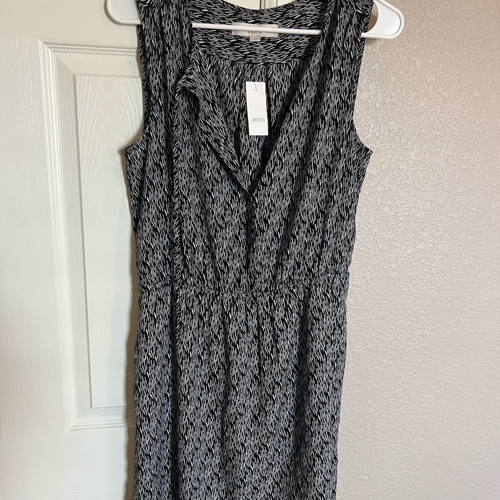 LOFT Black and White Textured Midi Dress
